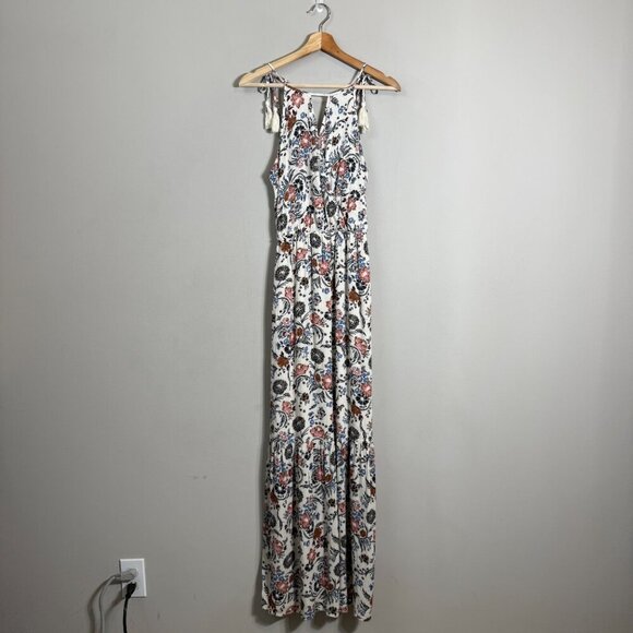 American Eagle Floral Wrap Ruffle Maxi Dress Women's Small Bohemian Tassle Flowy - Picture 2 of 16